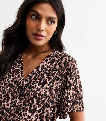Brown Leopard Print Button Front Top