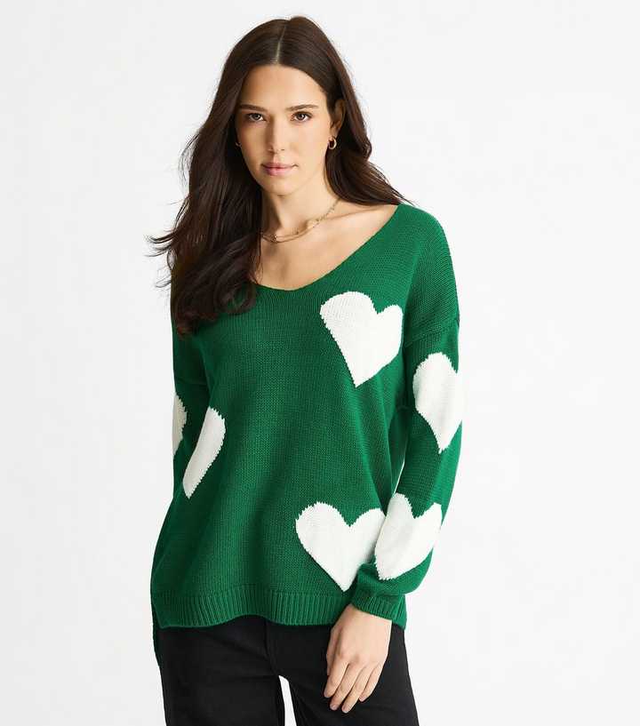 Gini London Green Heart V Neck Jumper