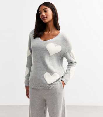 Gini London Grey Heart V Neck Jumper