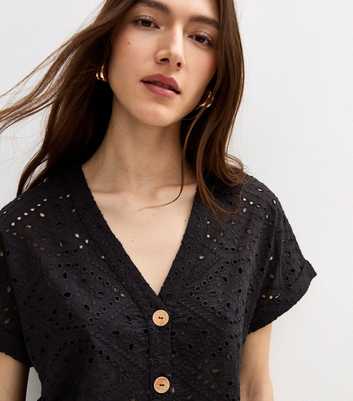 Black Broderie Anglaise Short Sleeve Shirt