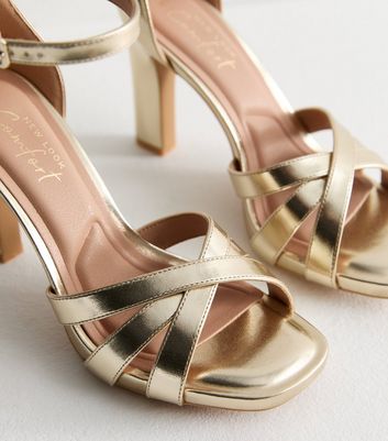 Platform Sandals Gold Heel Shoes New Look Gold Crossover Front