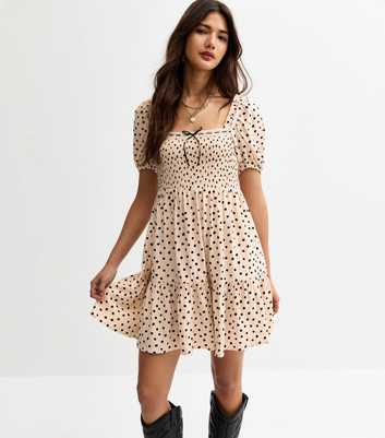 Cream Polka Dot Milkmaid Mini Dress