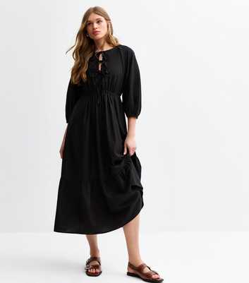 Black Bow Front Midi Dress