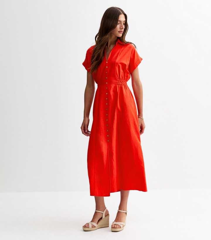 chinese dress ladies Chic Rust Orange Ruffled Midi Dress main image 0