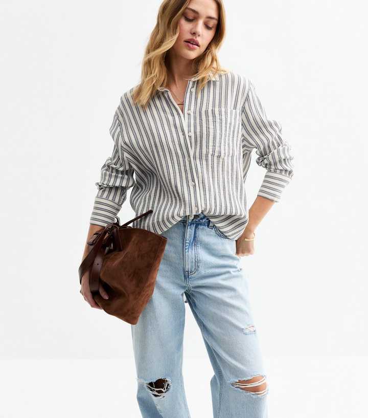 Blue Striped Textured Cotton Shirt