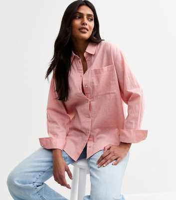 Pink Long Sleeve Cotton Linen Shirt 