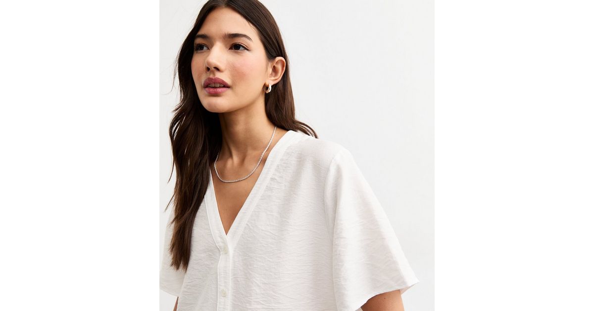 Vivo Basic V-Neck Buttoned Top -  White main image 1