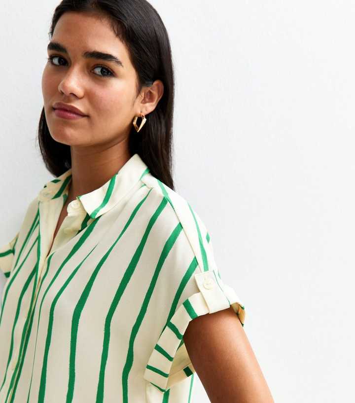 Green Striped Short Sleeve Shirt New Look — free download
