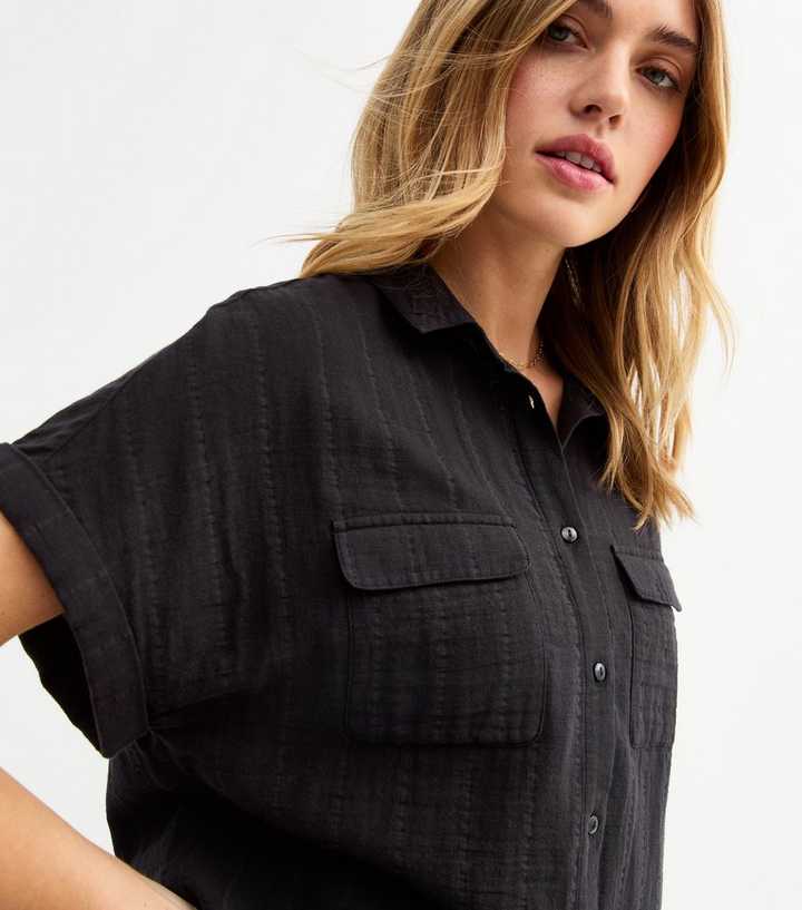 Black Striped Flap Pocket Shirt