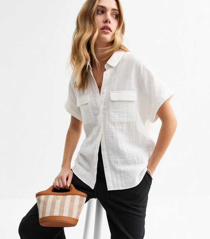 White Textured Flap Pocket Shirt