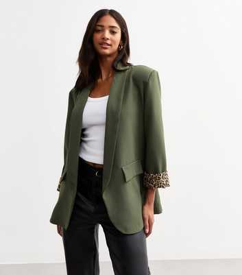 Gini London Green Leopard Cuff Blazer