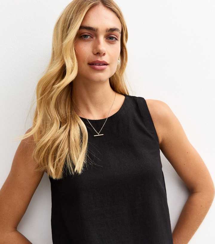 Black Linen Look Sleeveless Top
