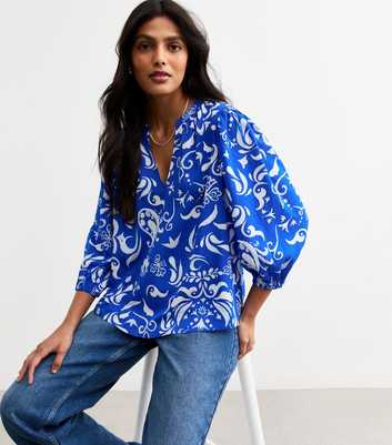 Blue Pattern Print Top