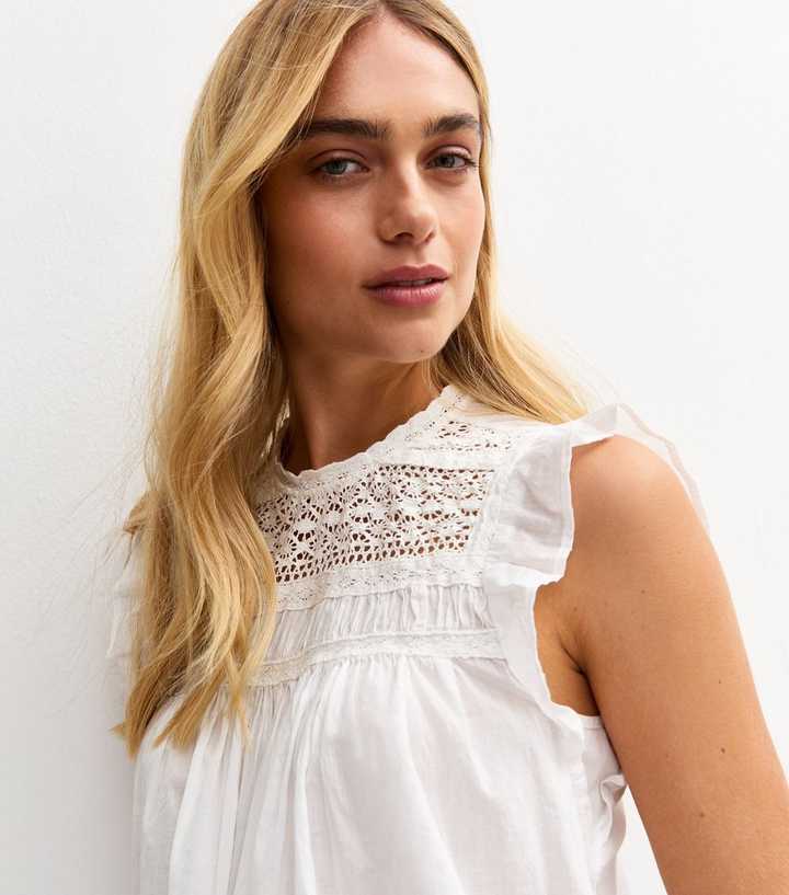 White Lace Panelled Sleeveless Top
