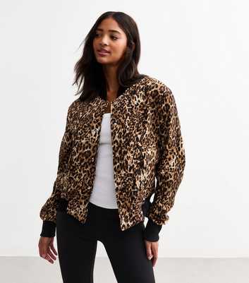 Gini London Brown Leopard Print Bomber Jacket