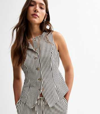 Black Striped Crew Neck Waistcoat