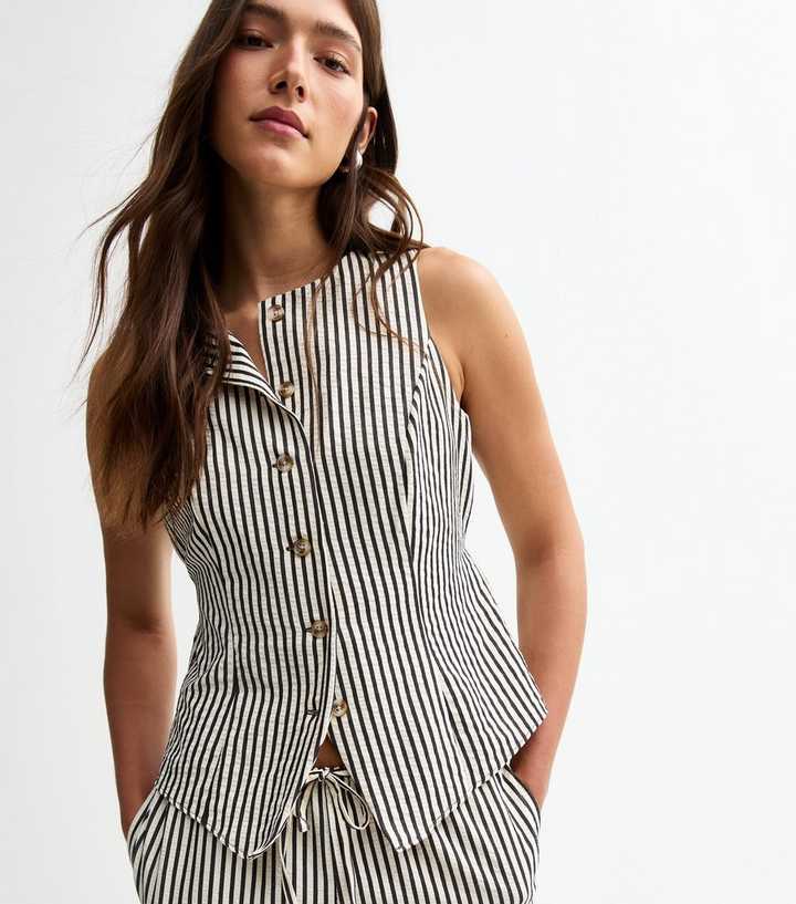 Black Striped Crew Neck Waistcoat
