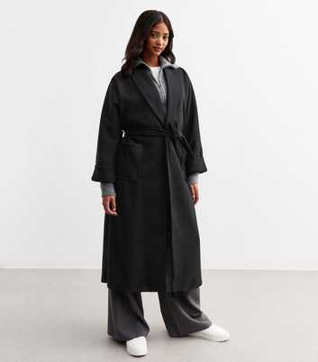 Gini London Black Oversized Belted Longline Coat 