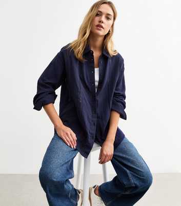 Navy Ladder Detail Muslin Shirt