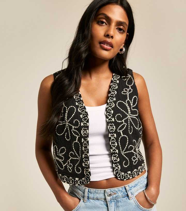 Black Floral Embroidered Waistcoat