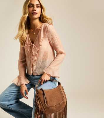 Light Pink Ruffled Tie Neck Blouse