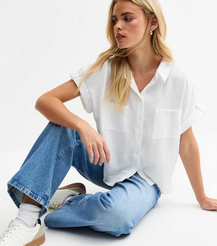 Petite White Double Chest Pocket Shirt