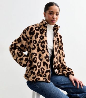 Brown Leopard Print Borg Jacket New Look