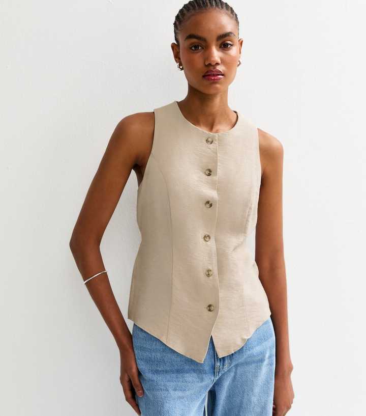 Tall Stone Crew Neck Woven Waistcoat
