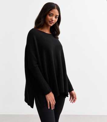 Gini London Black Oversized Batwing Ribbed Jumper