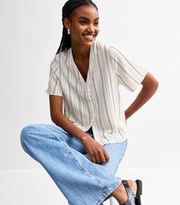 Tall White Striped V-Neck Top