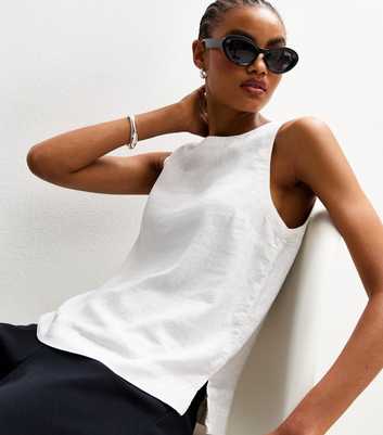 Tall White Linen Blend Vest