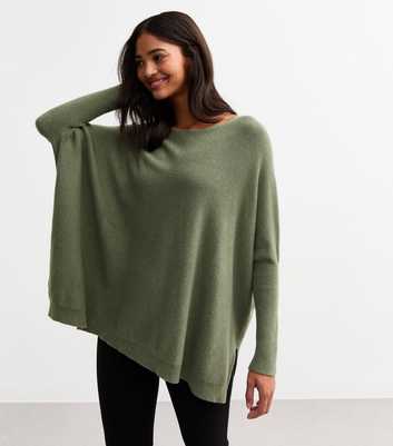 Gini London Green Oversized Batwing Ribbed Jumper