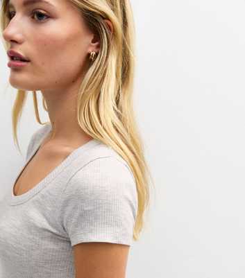 Grey Scoop Neck Rib Jersey T-Shirt