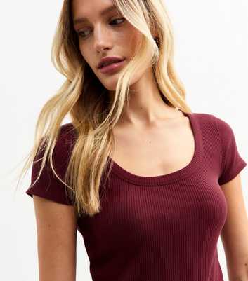 Burgundy Scoop Neck Rib Jersey T-Shirt