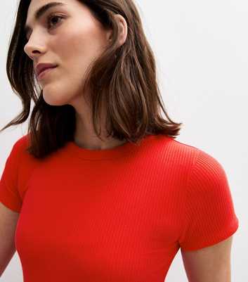 Red Crew Neck Rib Jersey Top