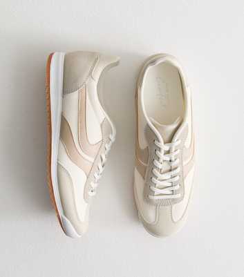 White Faux Brushed Suede Panelled Trainers