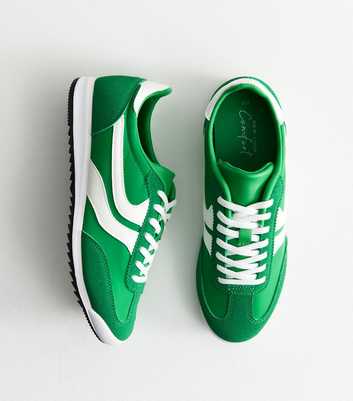 Green Faux Brushed Suede Panelled Trainers