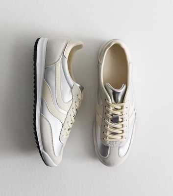 Silver Faux Leather Panelled Trainers