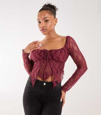 Pink Vanilla Burgundy Stretch Lace Crop Top