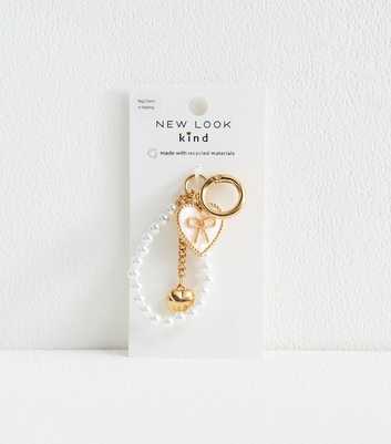 Gold Faux Pearl Bow Bag Charm