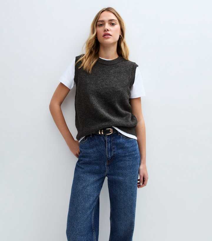 New Look Knitted Tank Tops Dark Grey Knitted Vest