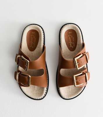 Tan Faux Leather Whipstitch Detail Sandals