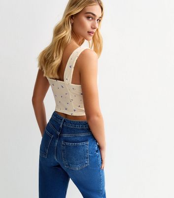 White Crinkle Texture Floral Print Tie Front Cami Top | New Look