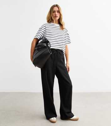 Black Linen Blend Drawstring Waist Trousers