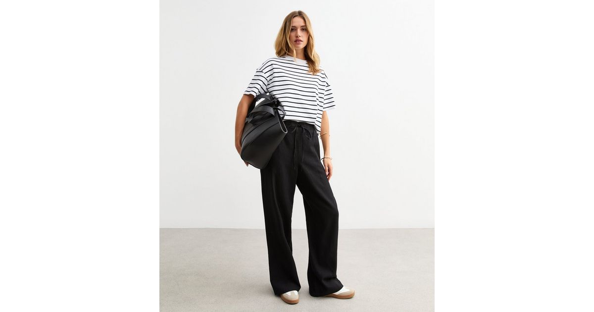 Black Linen Blend Drawstring Waist Trousers | New Look