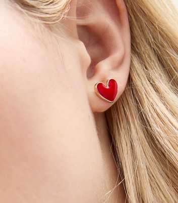 Gold Tone Heart Shape Enamel Stud Earrings