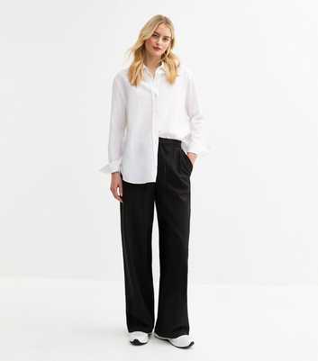 Tall Black Linen Blend High Waisted Wide Leg Trousers