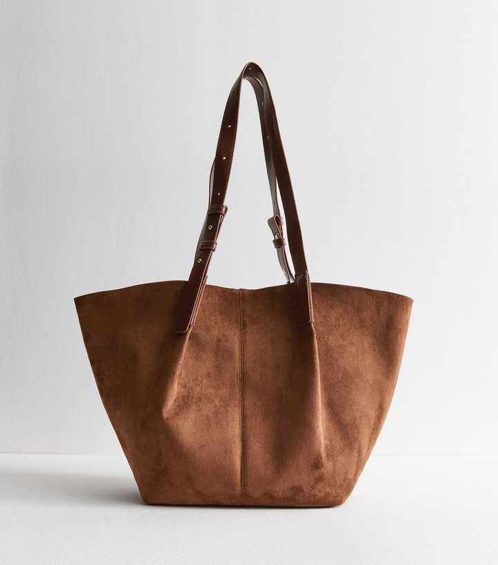 Chestnut Faux Suede Large Tote Bag New Look