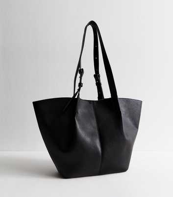 Black Grained Faux Leather Large Tote Bag