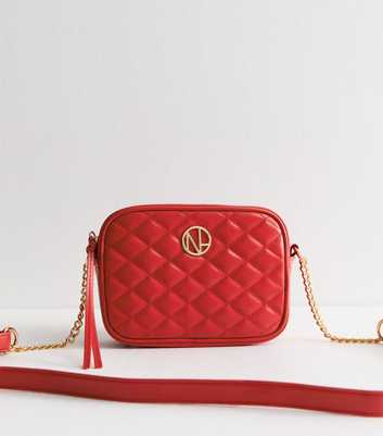 Red Faux Leather Quilted Crossbody Bag